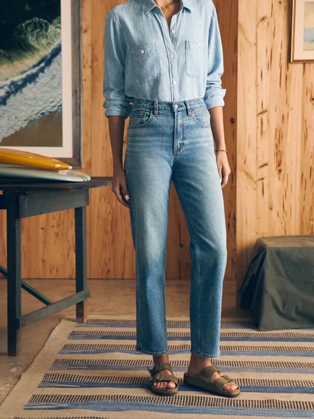 Faherty Women’s Organic Cotton Light Blue Straight Jeans Classic Fit 26 Lakewood
